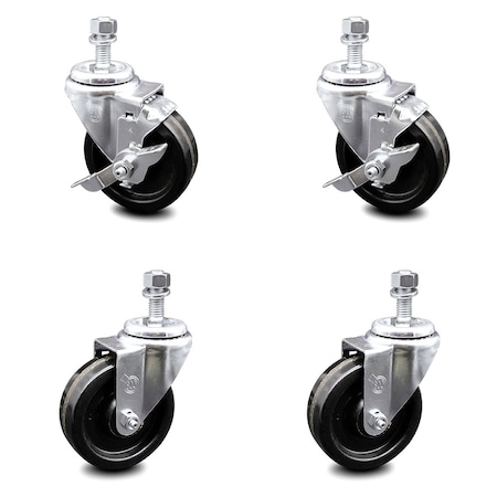 Service Caster 4 Inch Phenolic Wheel Swivel 12mm Threaded Stem Caster Brakes SCC, 2PK SCC-TS20S414-PHR-M1215-2-TLB-2